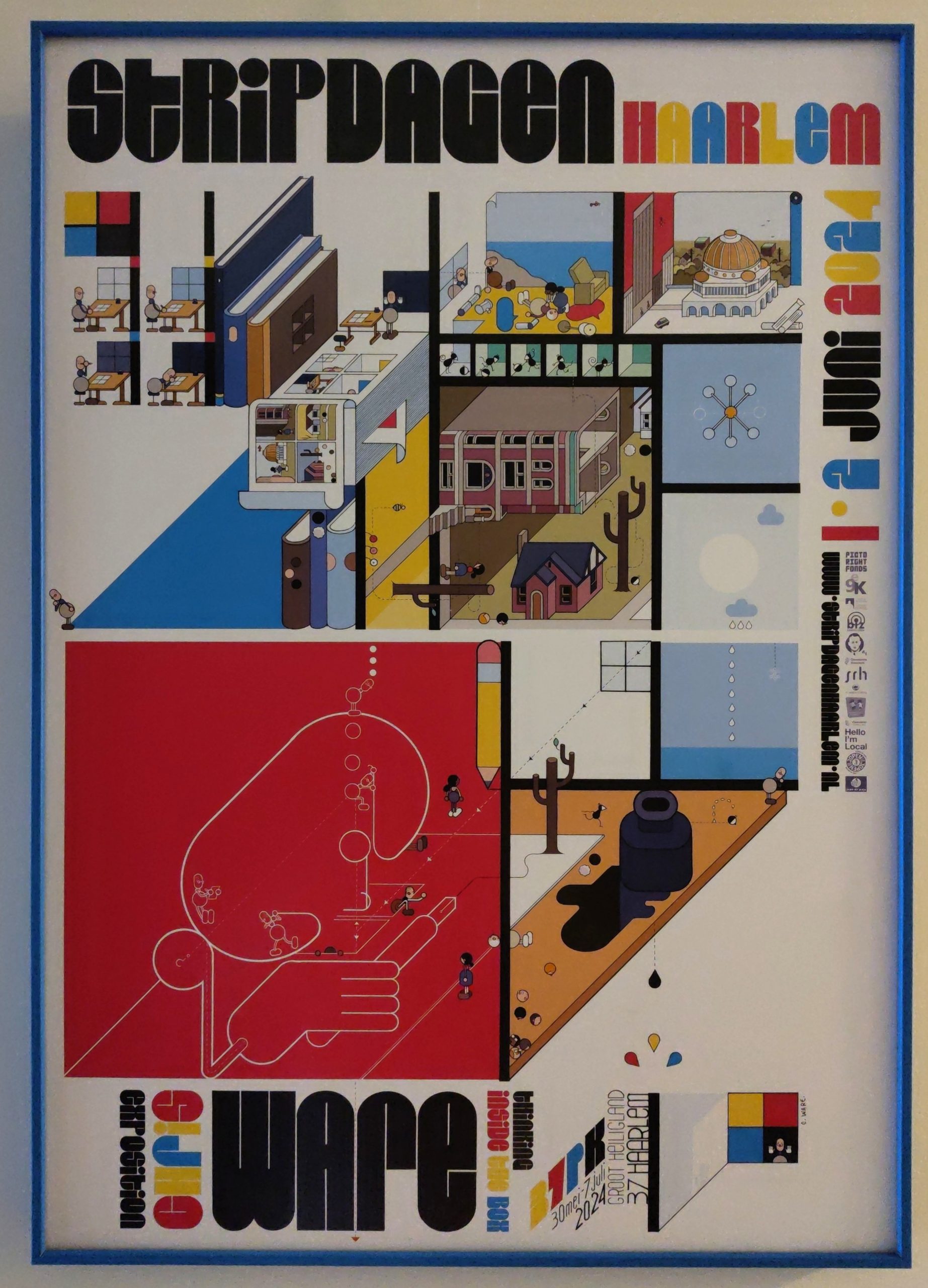 Poster Stripdagen Haarlem 2024, ontworpen en gesigneerd door Chris Ware